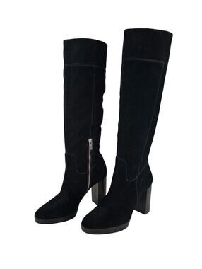 Michael Kors Lesley Black Suede Knee High Platform Boots Size 9M Block Heel